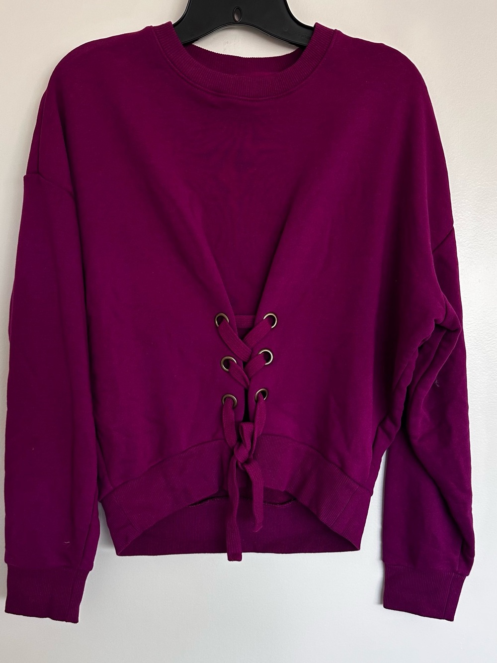 Cotton On Front Lace-Up Pullover Sweatshirt in Magenta